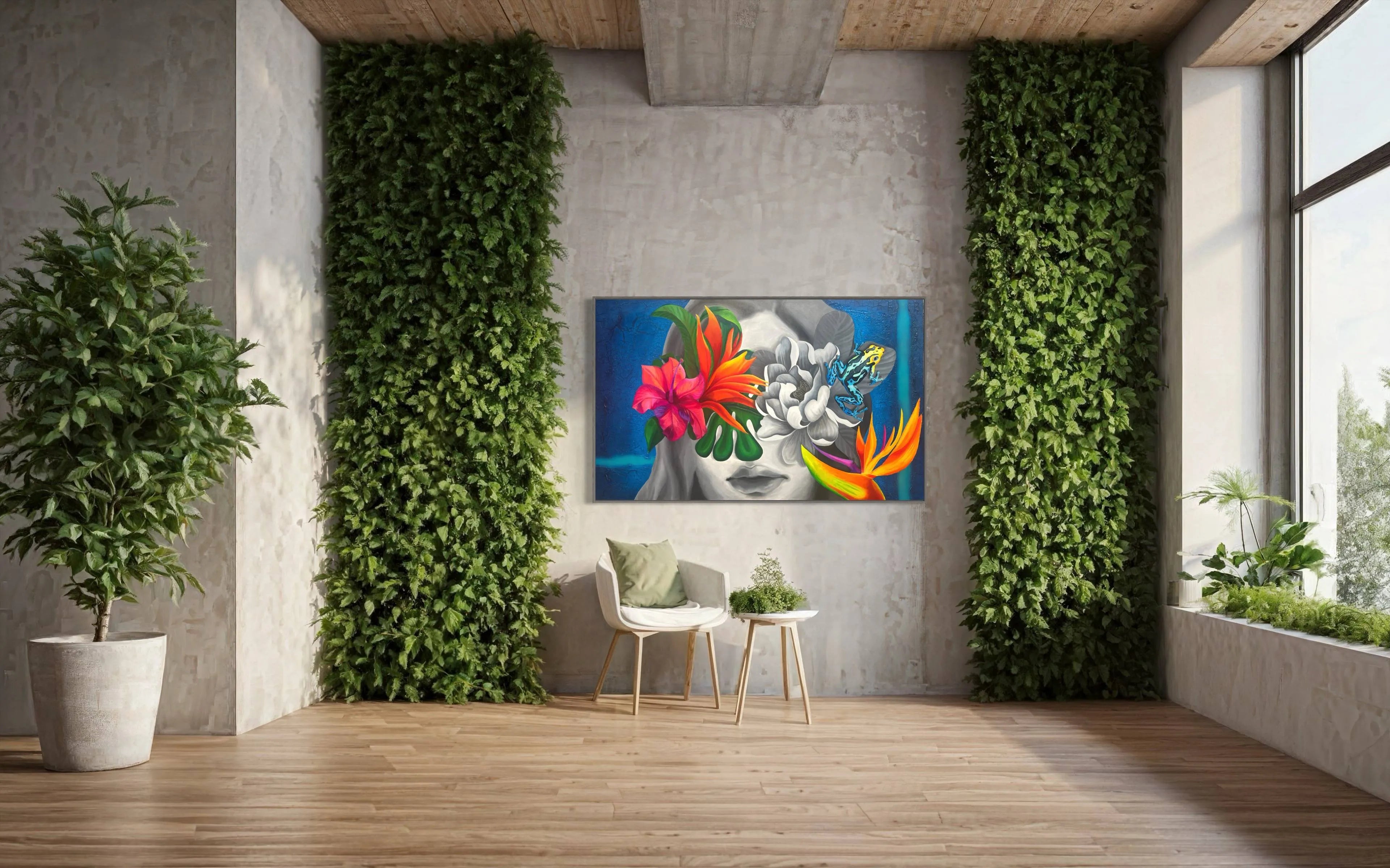 I See Beauty mixed media painting by Daniela SV Art displayed in a modern green interior