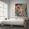 Splitting Yourself woman and tiger painting by Daniela SV Art displayed in a modern bedroom