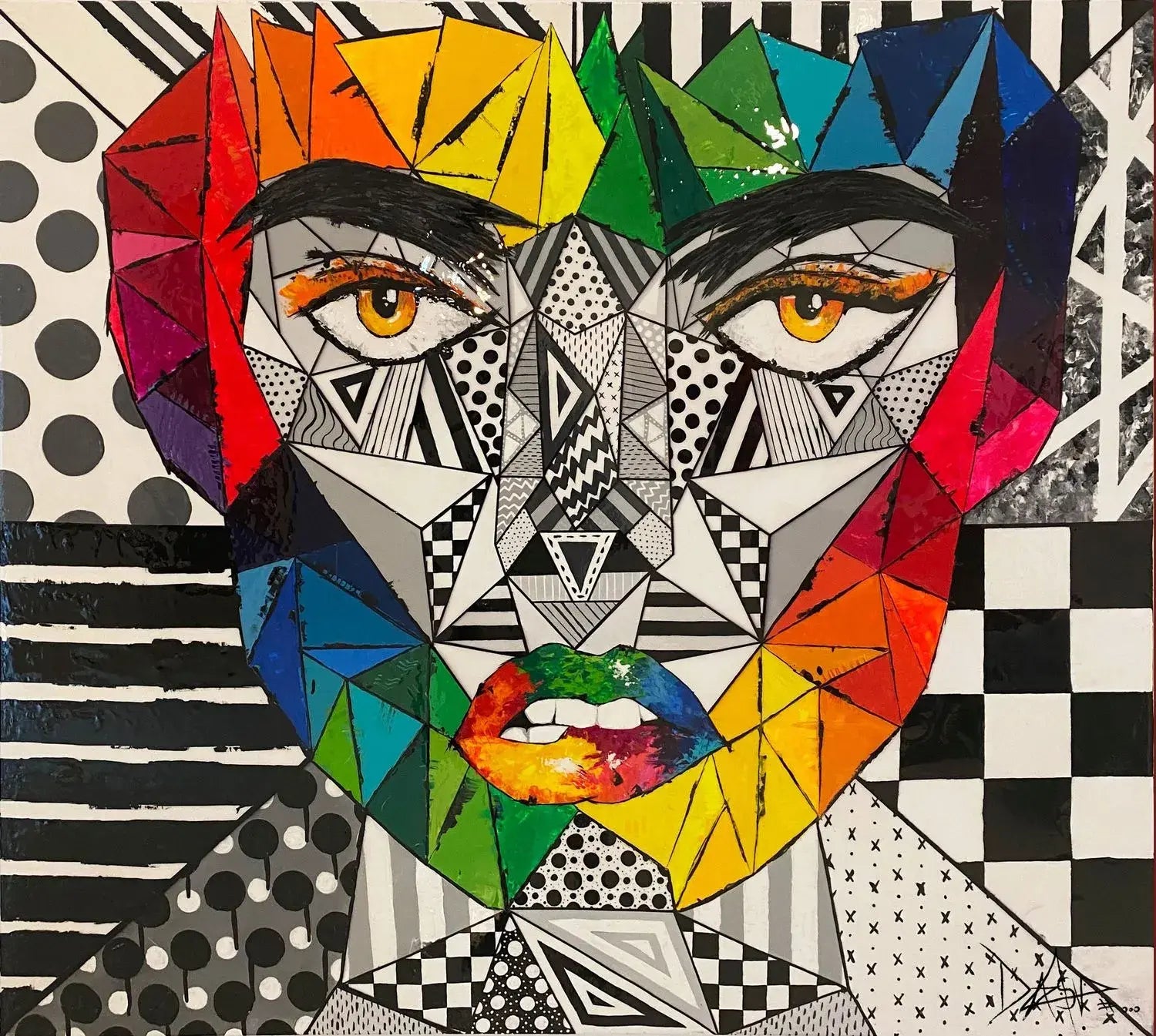 The Power Within Me colorful geometric female portrait painting by Daniela Sanchez Vegas