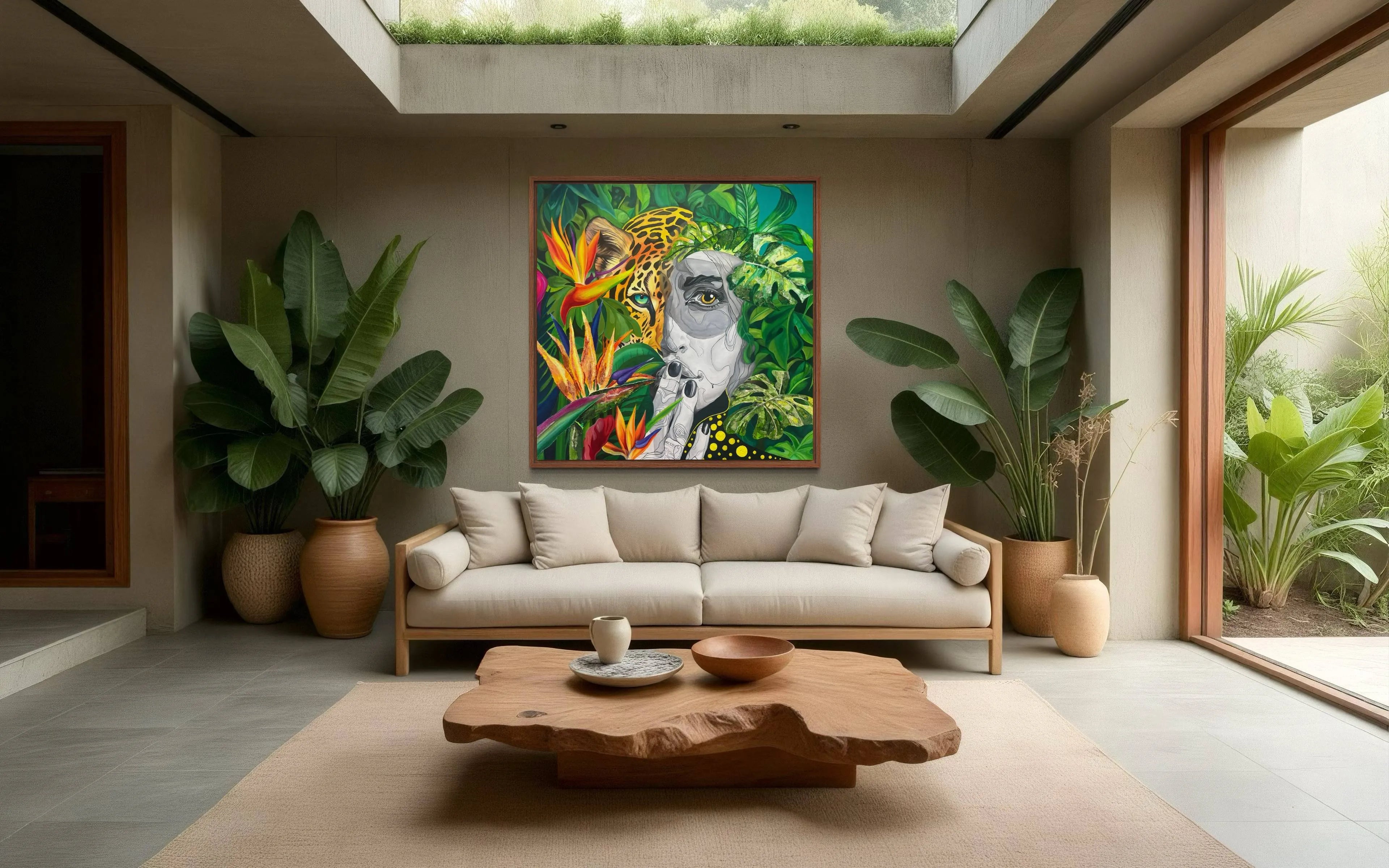 Wild Essence original painting displayed in a contemporary nature-inspired living room