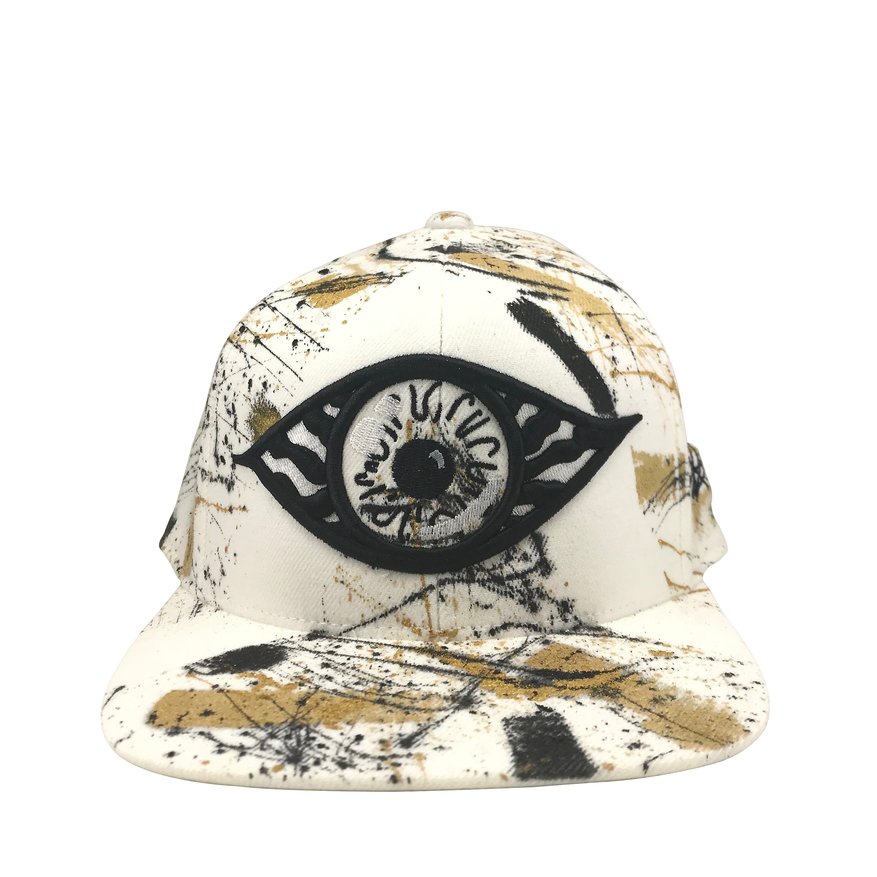 Hat - Unique hand painted / White-black-Gold