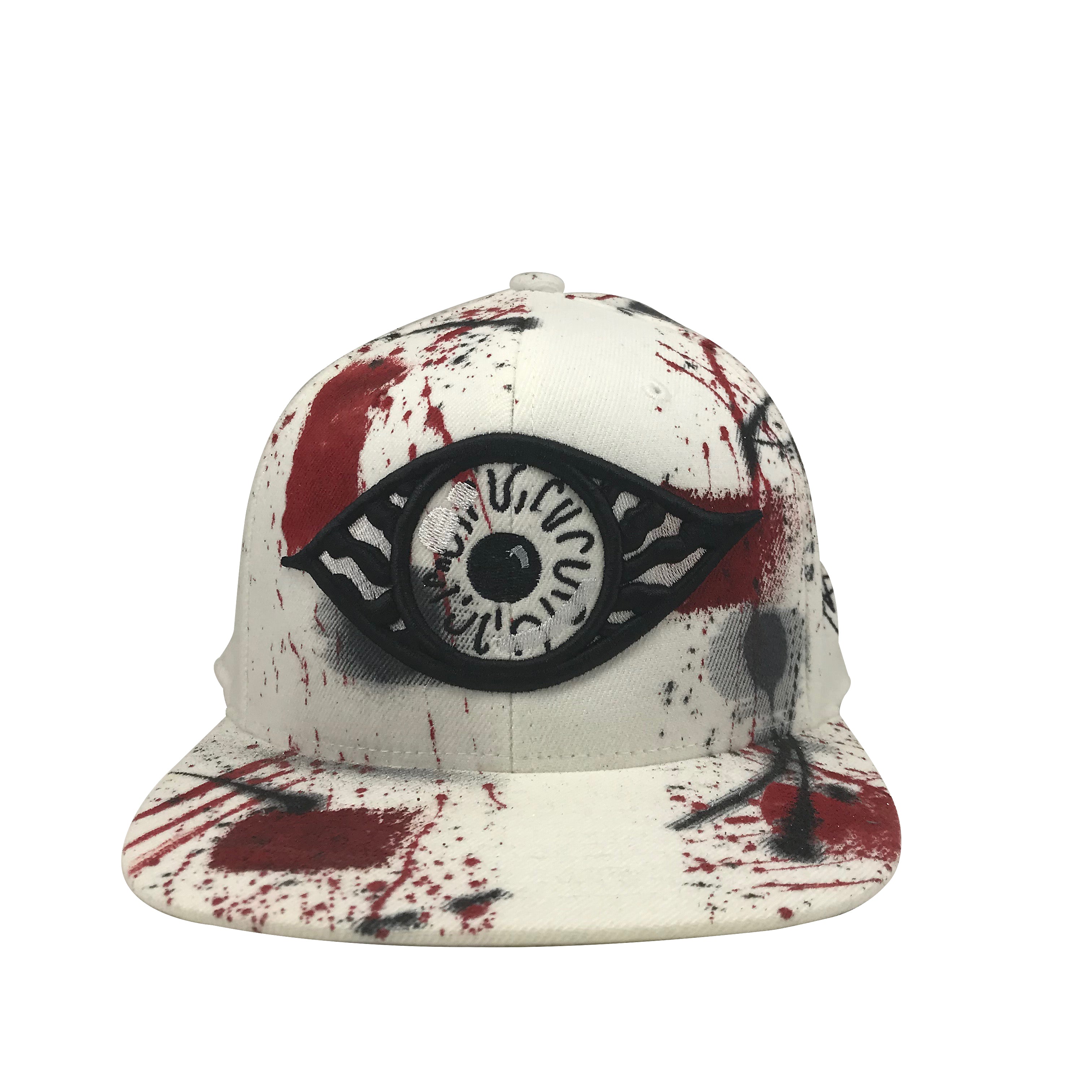 Hat - Unique hand painted / White-black-Red