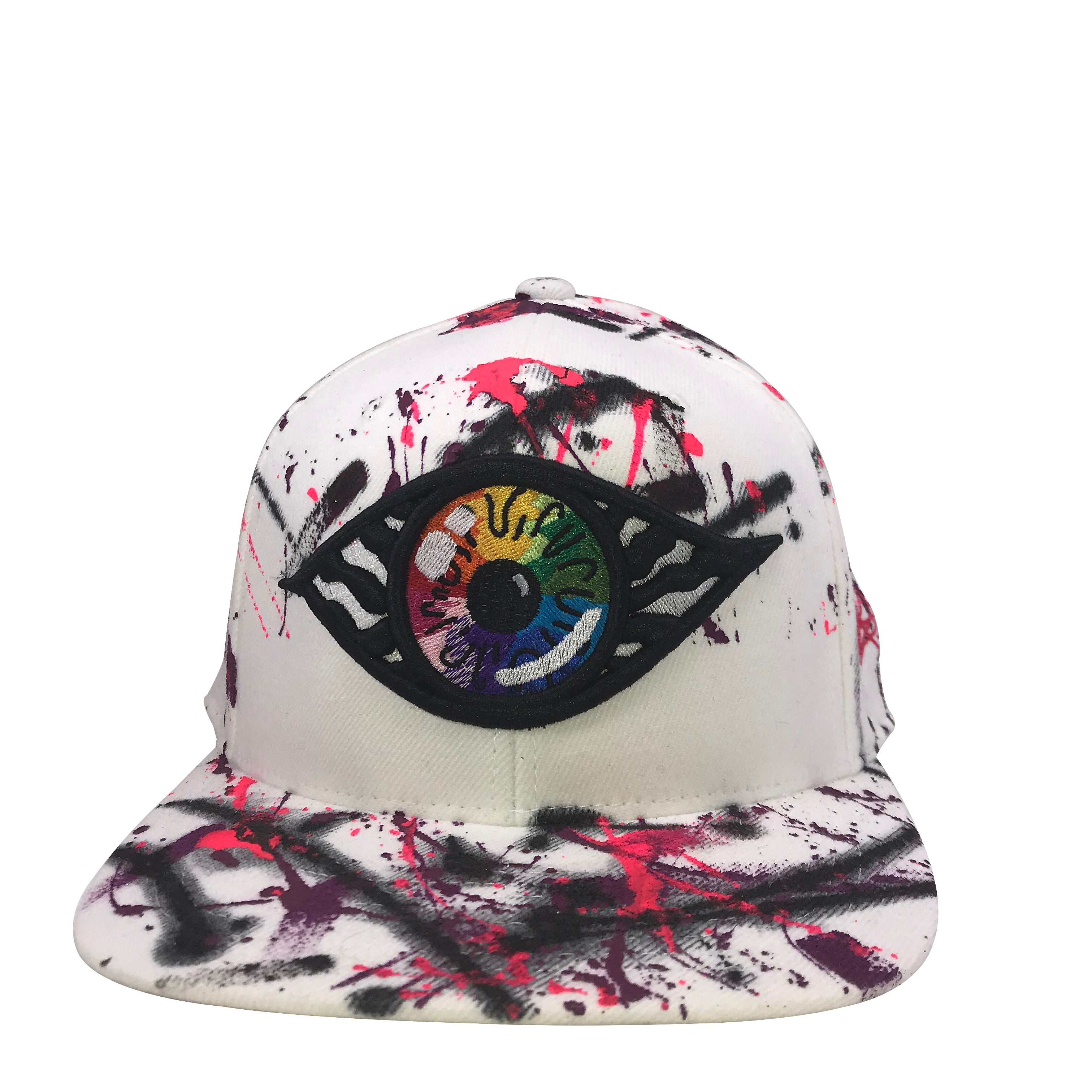 Hat - Unique hand painted - White / Pink