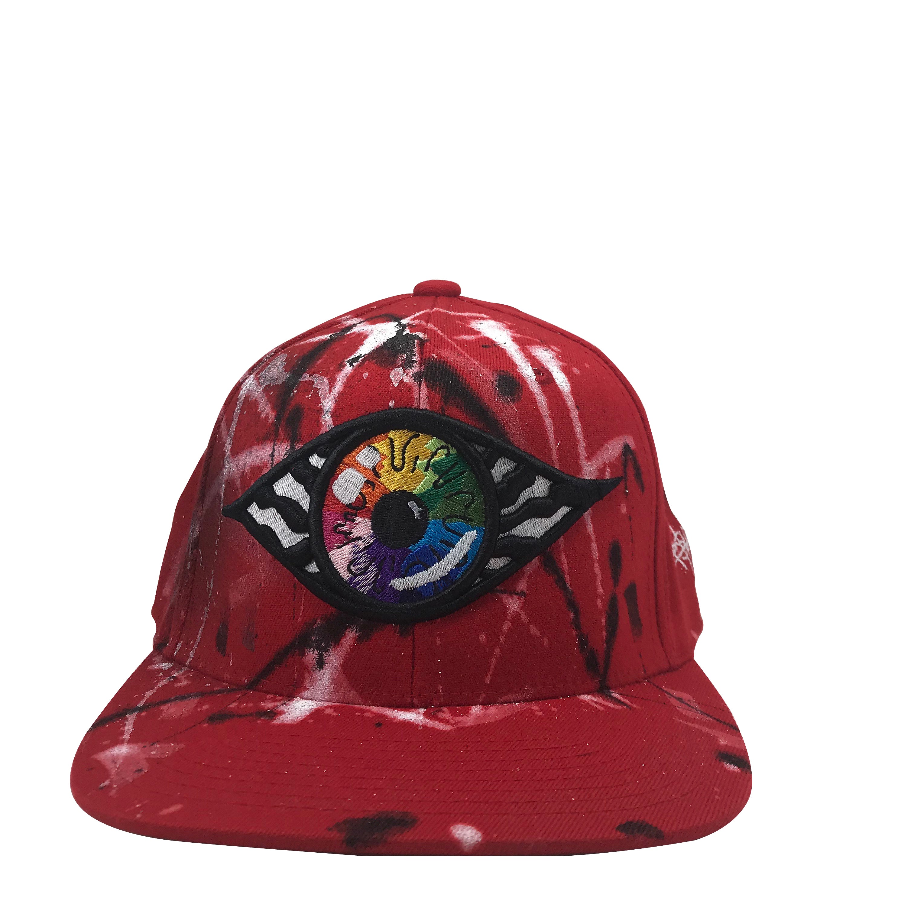 Hat - Unique hand painted / Red-Rainbow
