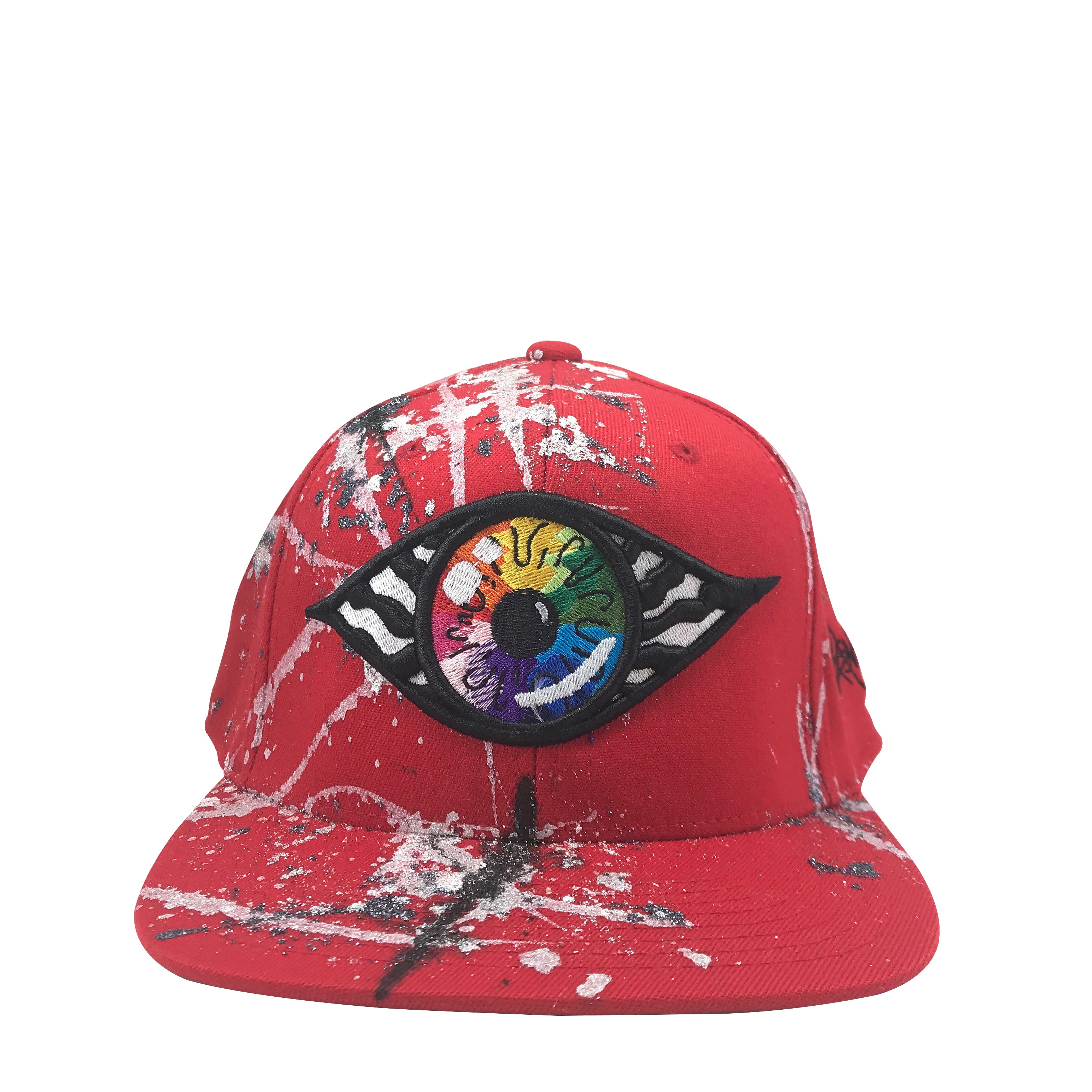 Hat - Unique hand painted / Red-silver-Rainbow