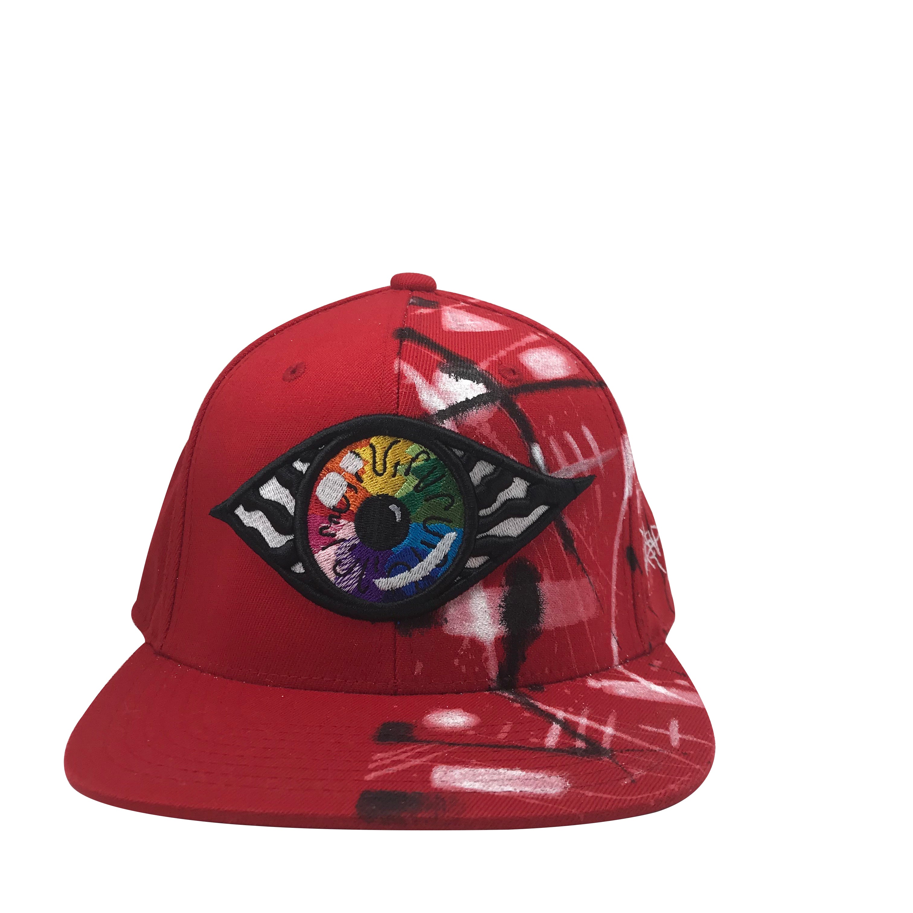 Hat - Unique hand painted / Red-B&W-Rainbow