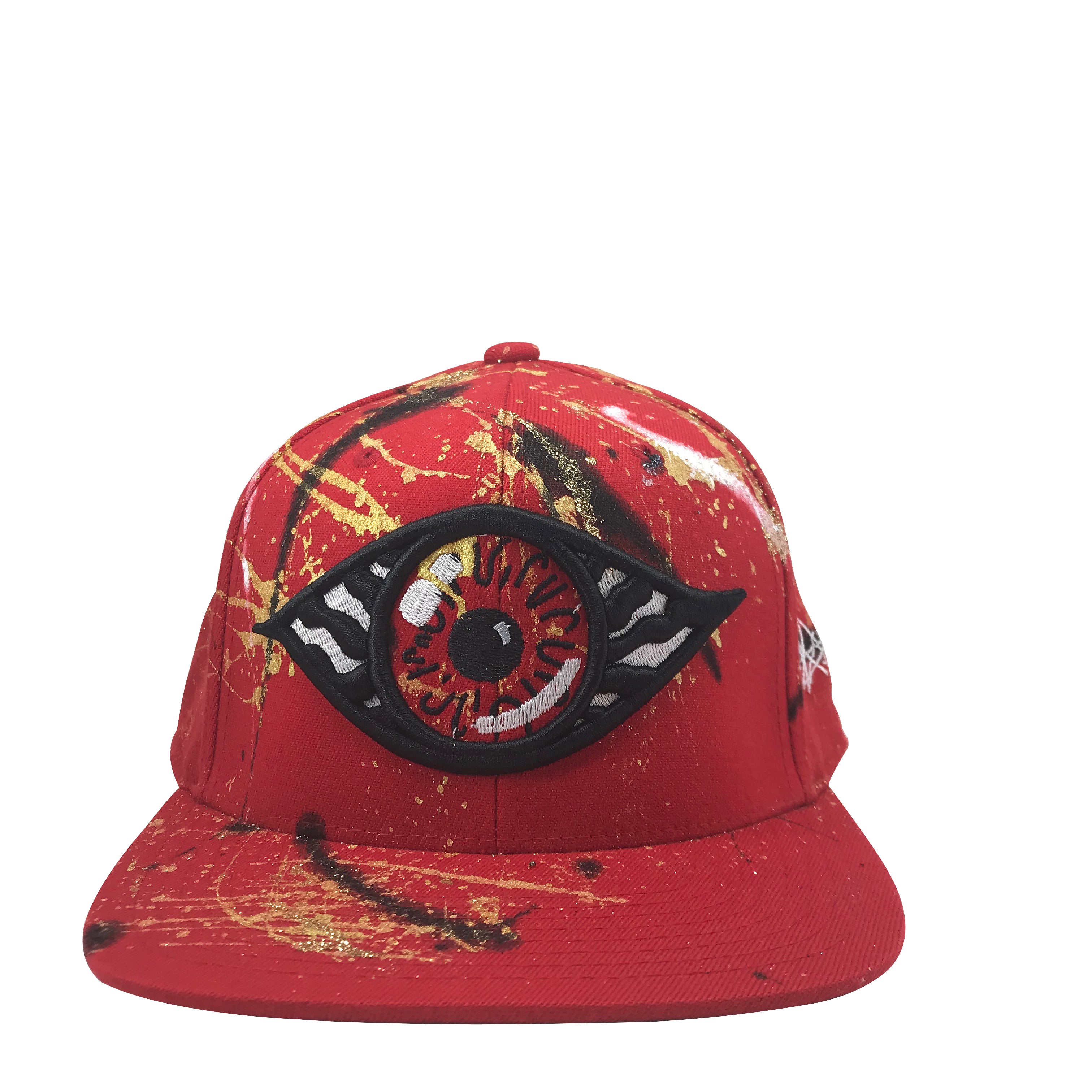 Hat - Unique hand painted / Red- B&W- Gold