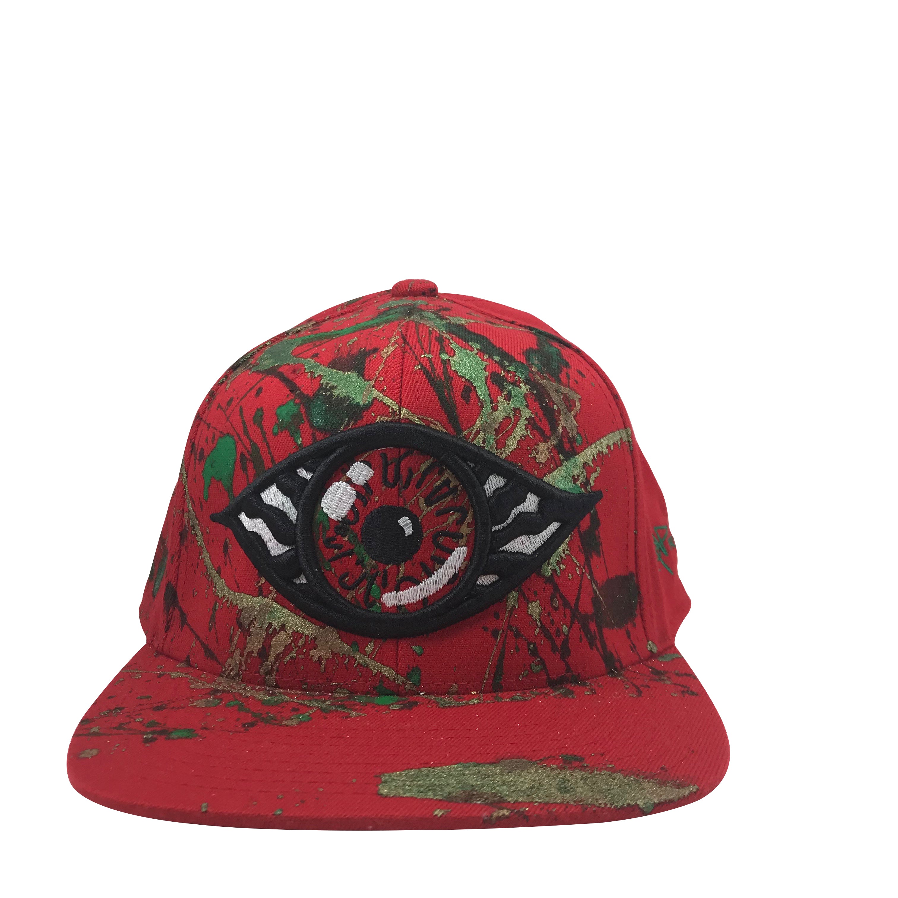 Hat - Unique hand painted / Red- green