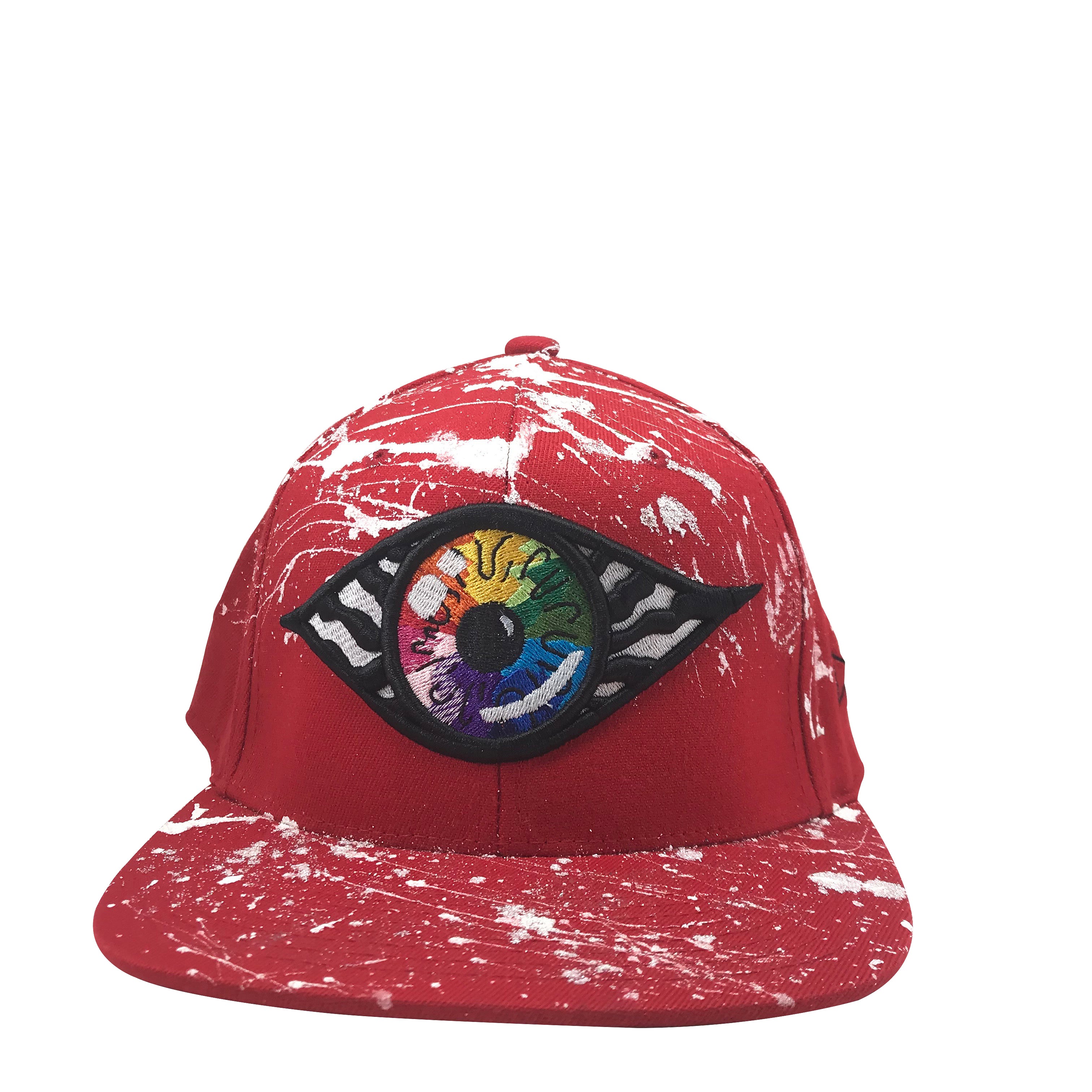 Hat - Unique hand painted / Red-Rainbow