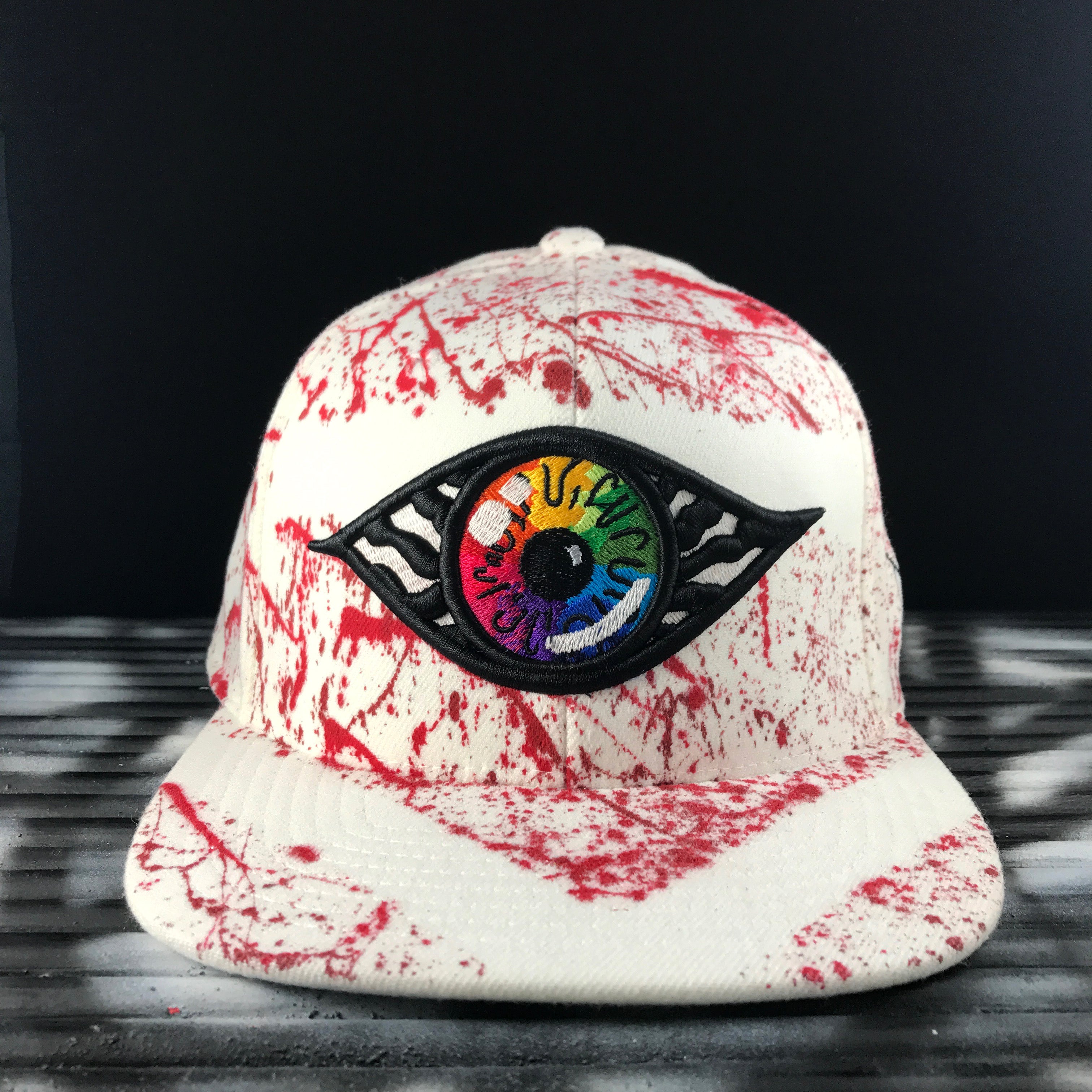 Hat - Unique hand painted snapback -  White / red