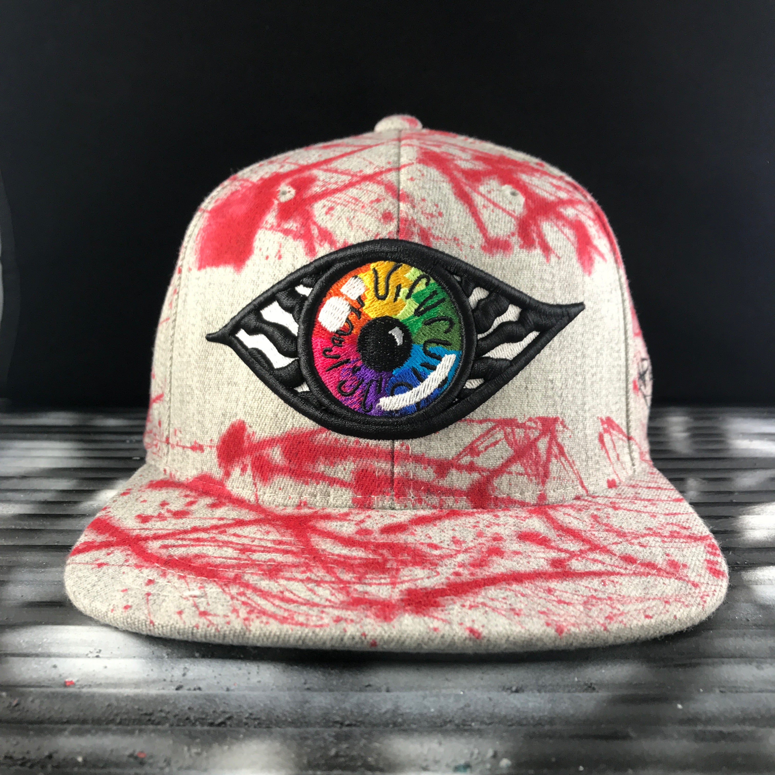 Hats - Hand painted snapback Grey/Red vs. Rainbow