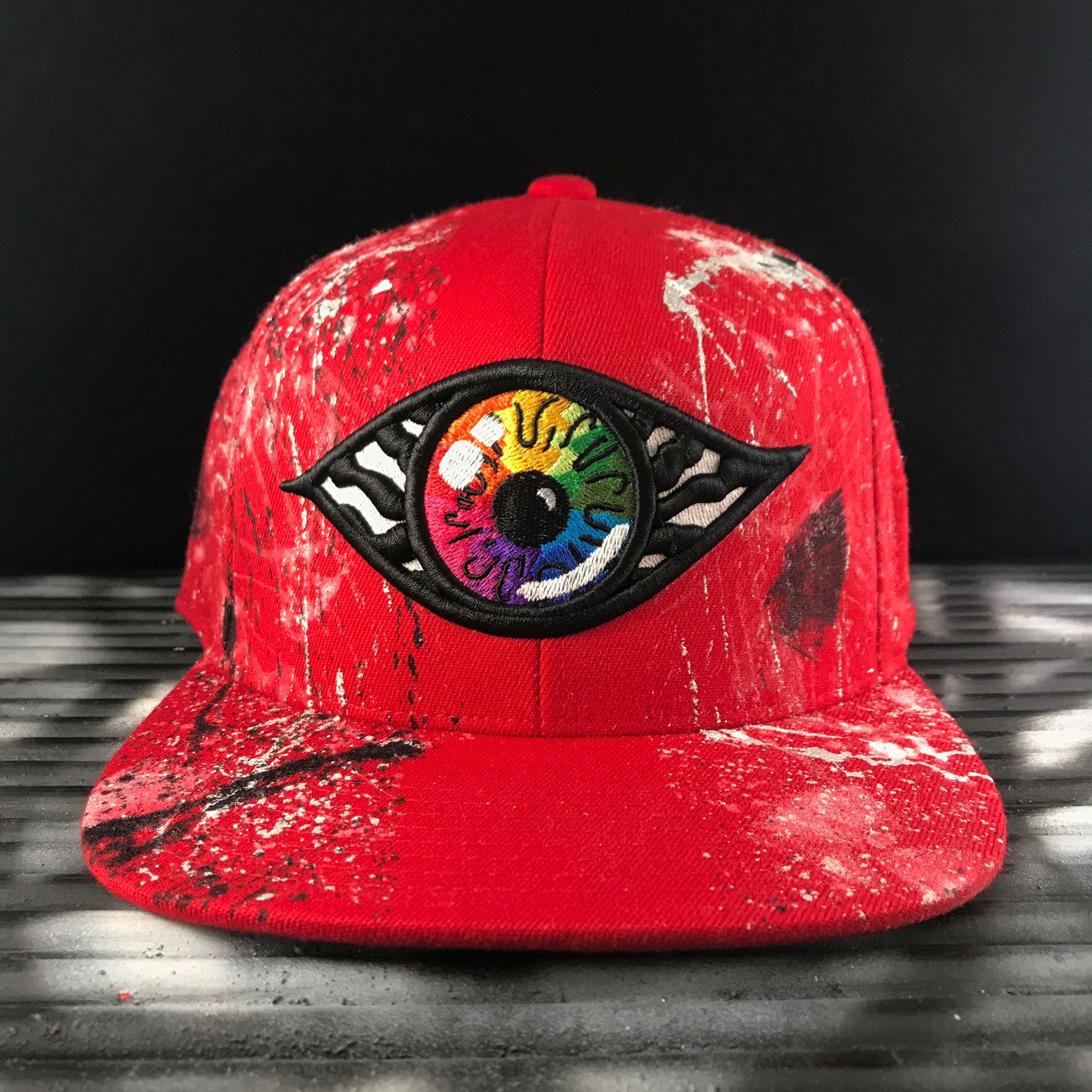 Hats - Hand painted snapback Red vs. Rainbow